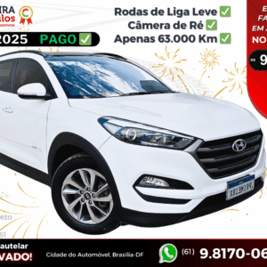 Tucson GLS Turbo 1.6 2017/18 Com Teto Solar, Bancos de Couro, Kit Multimídia e Ar Digital